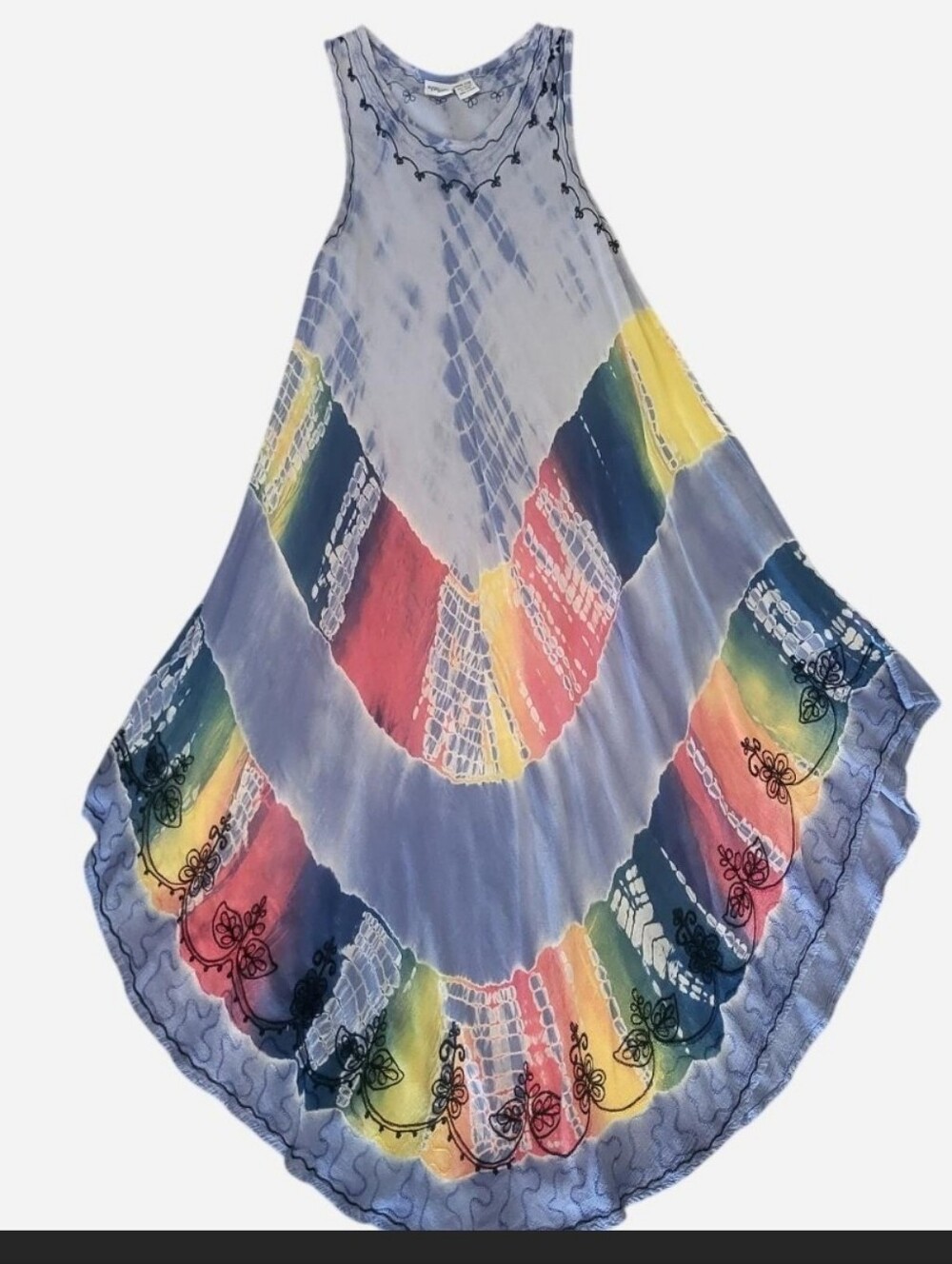 Free size Indian Tropical Fashion rayon dress with tie-dye and floral embroidery